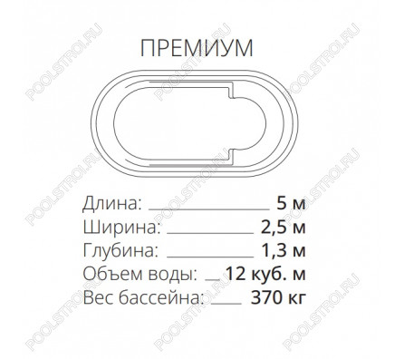 Композитный бассейн Премиум PREMIUM (5.03х2.5х1.3м) (Цвет Standart)